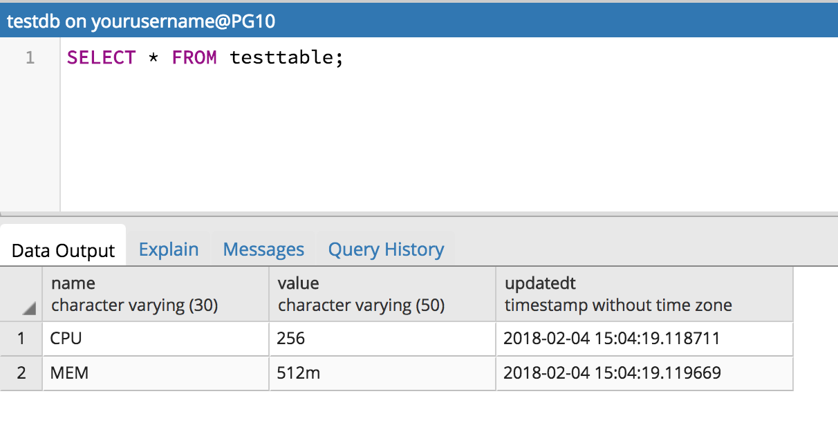 pgAdmin 4 screenshot showing query results