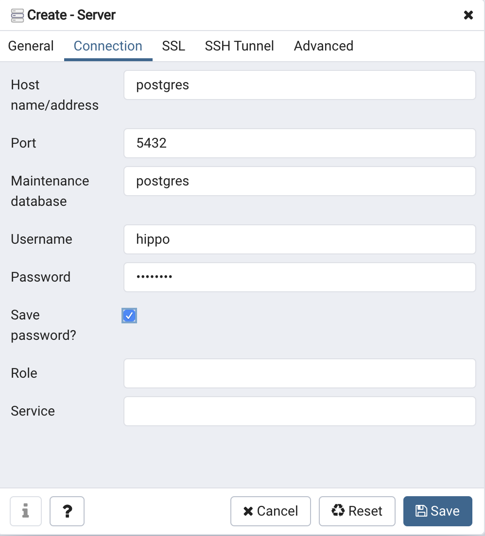 pgAdmin 4 Connection Settings